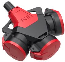 3-fach Schuko-Kupplung TAURUS 2 Vollgummi IP54 mit Klappdeckel rot, Z253722-SR