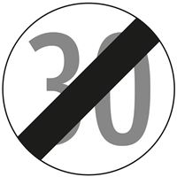 Verkehrszeichen §52/10B, 670/1,5mm, Ende der 30-er Geschwindigkeitsbegrenzung, Z52/10B30-670