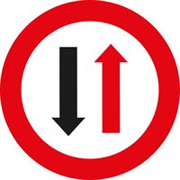 Verkehrszeichen §52/5, 670/1,5mm, Wartepflicht bei Gegenverkehr, Z52/5-670
