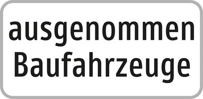Zusatztafel §54 470x230/1,5mm, Ausgenommen Baufahrzeuge, zu Verkehrszeichen, Z54/BAU-470