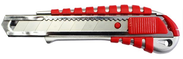 Universalmesser 18mm, rot, Metallführung, mit Gravur, VPE12, Z718980LO