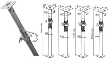 Deckenstütze Klasse D 224-400cm feuerverzinkt, Außengewinde, gepr. EN1065 VPE50, ZBD40EZ