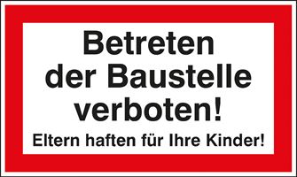 Sondertafel 600x400/0,8mm, Betreten der Baustelle verboten, Eltern..., ZBV63040008