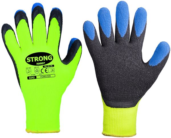 Handschuh Schrumpf-Latex FORSTER STRONGHAND® neongelb/schwarz/blau Gr. 10 VPE120, Z024210