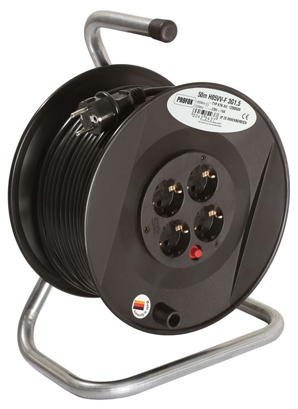 Kunststoff-Kabeltrommel 3x1,5 25m PVC-Kabel H05VV, 4 SSD & Thermoschutz, Z1208028X