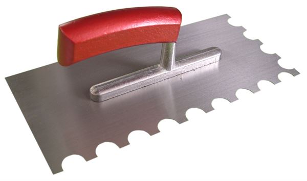 Glättkelle 280x130x0,7mm R12 RF gezahnt - gebogener Griff, Alu-Steg VPE4, Z1701754