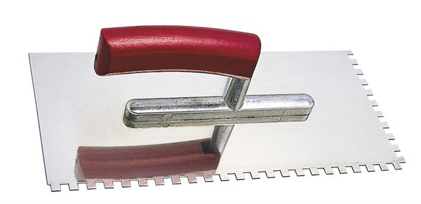 Glättkelle 280x130x0,7mm E8 RF gezahnt - gebogener Griff, Alu-Steg VPE33, Z1701808
