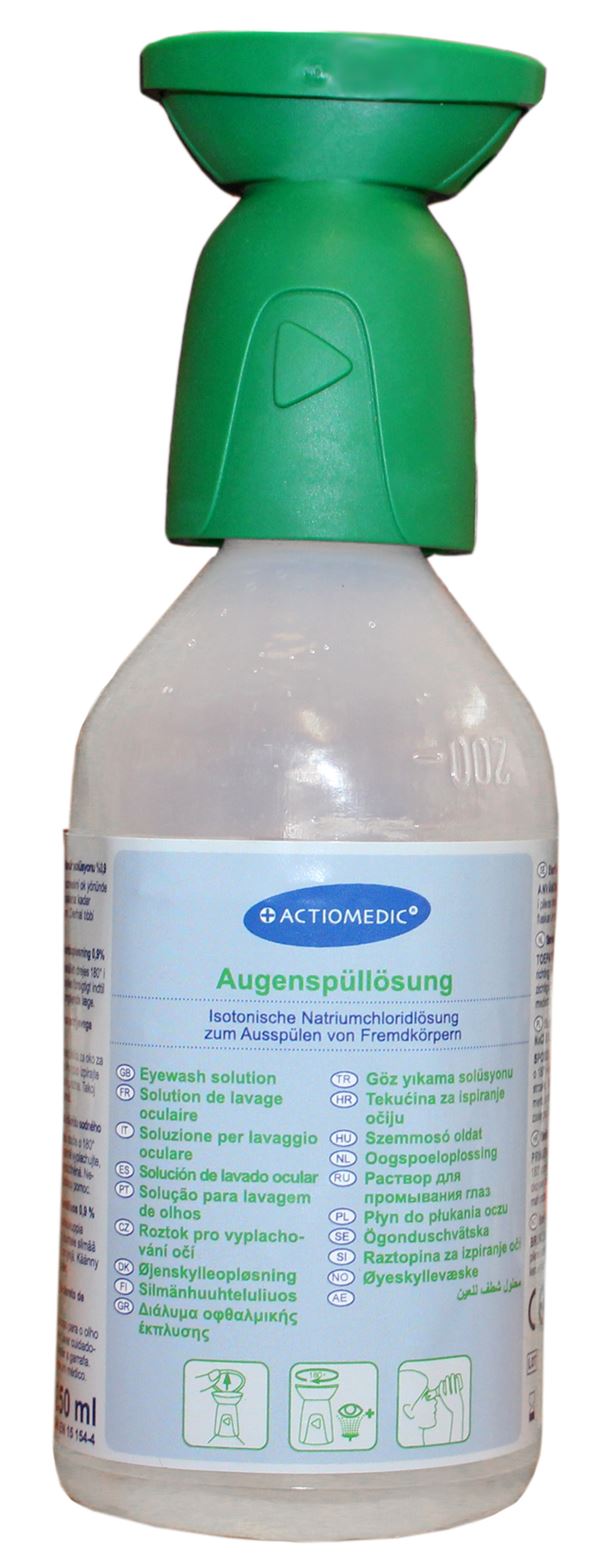 Augenspülflasche 250ml, grün, 0,9% Kochsalzlösung, Z20137