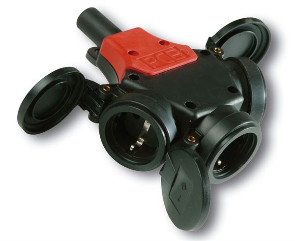 3-fach Schuko-Kupplung Gummi IP44 mit Klappdeckel, Z25322-S