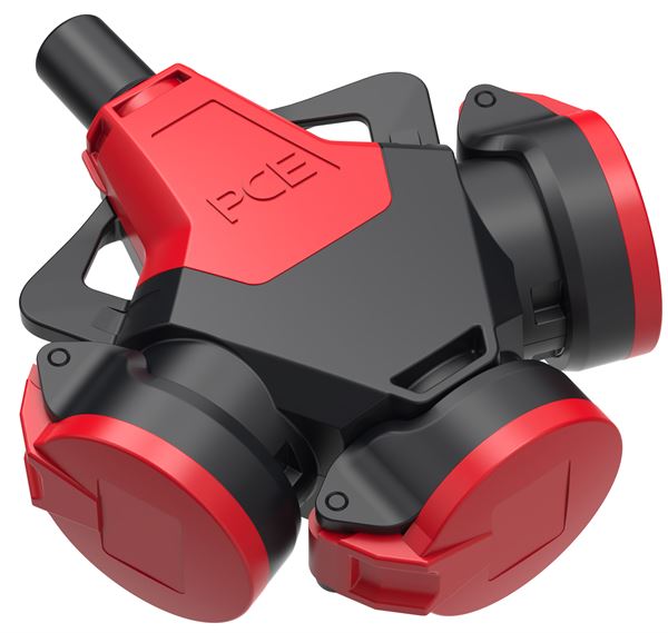 3-fach Schuko-Kupplung TAURUS 2 Vollgummi IP54 mit Klappdeckel rot, Z253722-SR