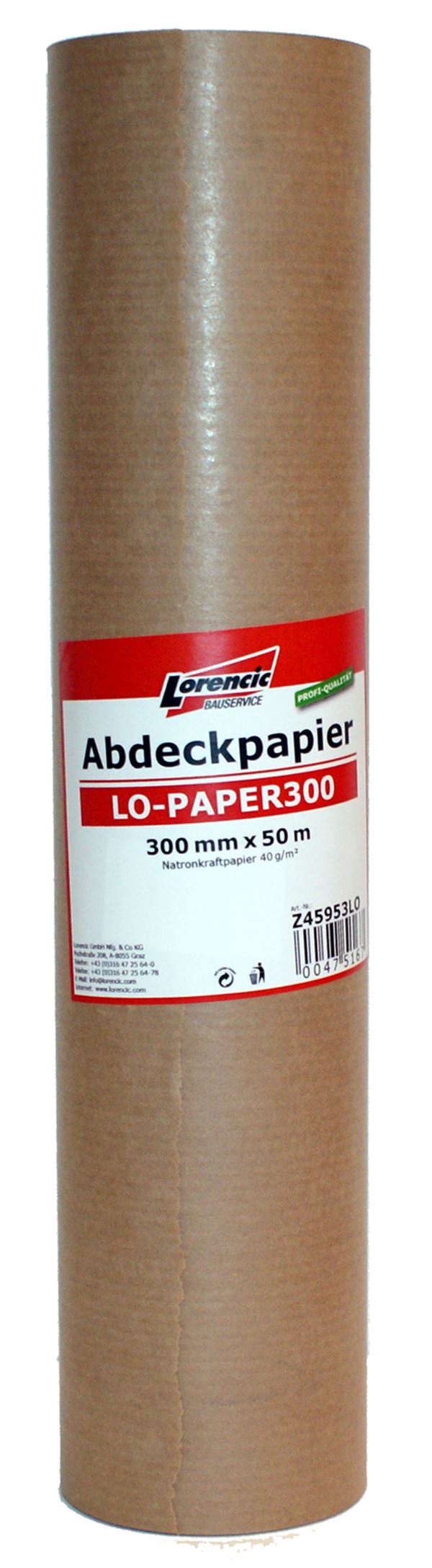 Abdeckpapier LO-PAPER300 300mmx50m Natronkraftpapier 40g/m² 15Rollen/Kart 36Kart/Pal, Z45953LO