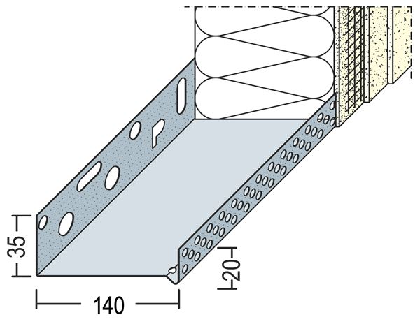 Sockeltrogprofil WDVS Alu 140mm 90814 (9213) 2,50lfm/Sta, 6Sta/Bd, 56Bd/Pal, Z490814