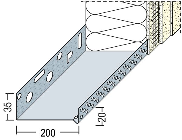 Sockeltrogprofil WDVS Alu 200mm 90820 (9218) 2,50lfm/Sta, 6Sta/Bd, 39Bd/Pal, Z490820