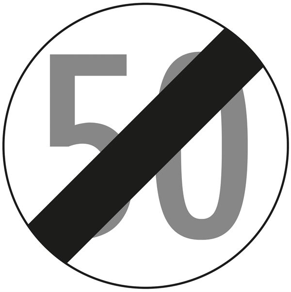 Verkehrszeichen §52/10B, 480/1,5mm, Ende der 50-er Geschwindigkeitsbegrenzung, Z52/10B50-480