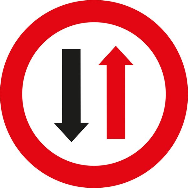 Verkehrszeichen §52/5, 670/1,5mm, Wartepflicht bei Gegenverkehr, Z52/5-670