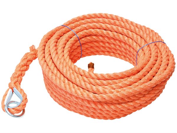 Handaufzugseil Polypropylen orange 20m lang, 16mm, ohne Karabiner, Z70062
