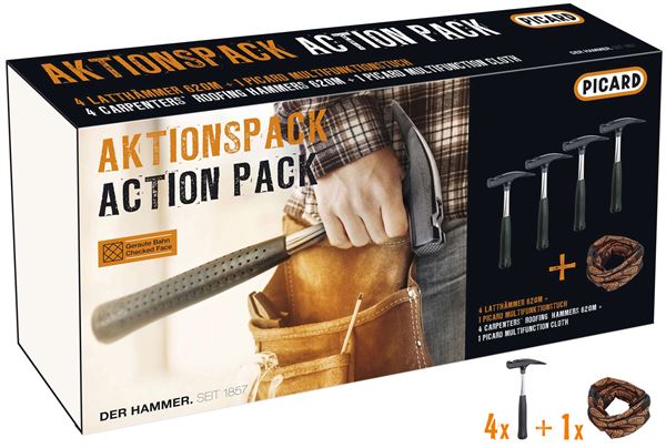 Latthammer-Set mit 4Stk Latthammer PICARD 620M geraut u. 1Stk Multifunktionstuch, Z75097