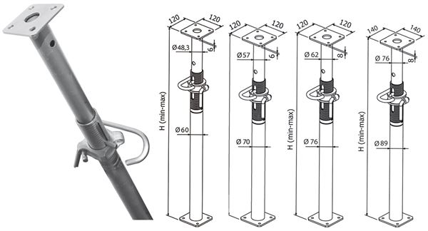 Deckenstütze Klasse D 180-300cm feuerverzinkt, Außengewinde, gepr. EN1065 VPE50, ZBD30EZ