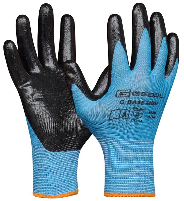 Handschuh G-BASE MIDI, blau/schwarz, 13G Polyester-Strick, EN388, Gr. 9, VPE12/120, ZEP76000709