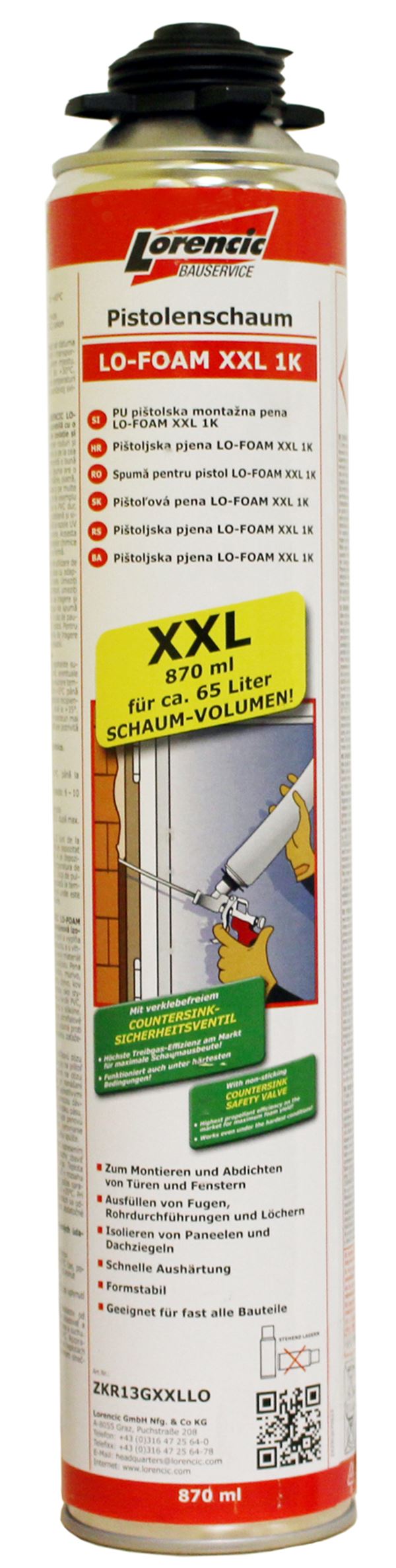 =§= Pistolenschaum LO-FOAM XXL 1K 870ml 12Stk/Kart 70Kart/Pal, ZKR13GXXLLO