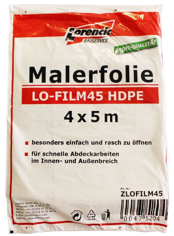 Malerfolie LO-FILM45 HDPE 4x5m 20Stk/Kart 90Kart/Pal, ZLOFILM45